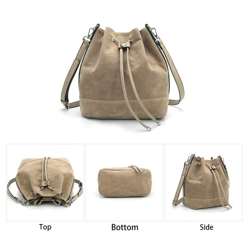 AFKOMST Leather Bucket Bags and Drawstring Crossbody Purse for Women Medium Tote and Hobo Handbags with 2 Shouder Straps - Image 2